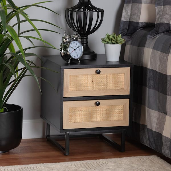 Baxton Studio Declan 2 Drawer Espresso Brown and Black Nightstand