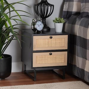 Declan 2-Drawer Espresso Brown and Black Nightstand (18.7 in. H x 15.7 in. W x 15.7 in. D)