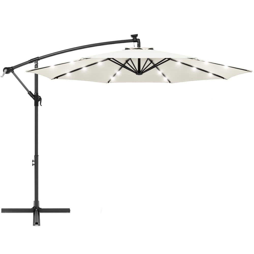 10 ft. Steel Cantilever Patio LED Umbrella Water-Repellent Canopy Fabric in