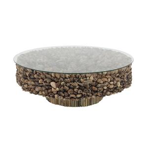 48 in. Brown Round Driftwood Rustic Coffee Table