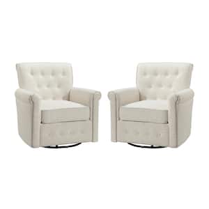 Andrin Swivel Ivory Arm Chair with Metal Base, Set of 2