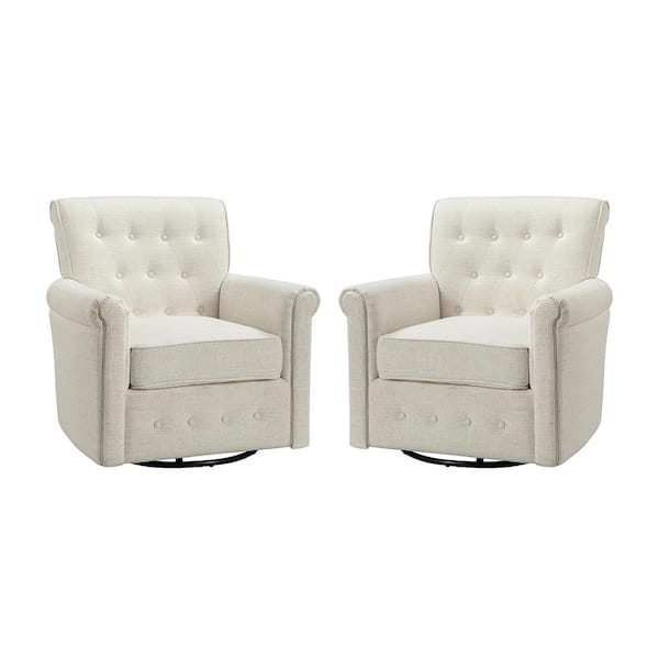 JAYDEN CREATION Andrin Swivel Ivory Arm Chair with Metal Base, Set of 2