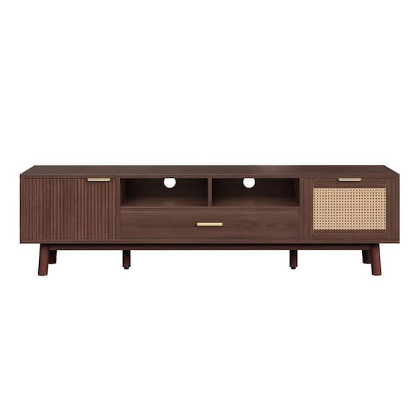 66.93 in. Dark Brown TV Stand Fits TVs up to 75 in. Entertainment Center with 2 Cabinets, 1 Drawers and 2 Open Shelves