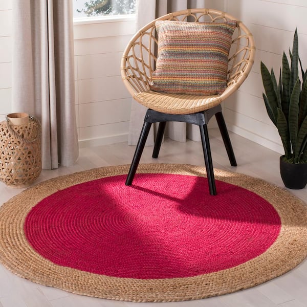 Natural Fiber Fuchsia/Beige 8 ft. x 10 ft. Woven Ascending Oval Area Rug