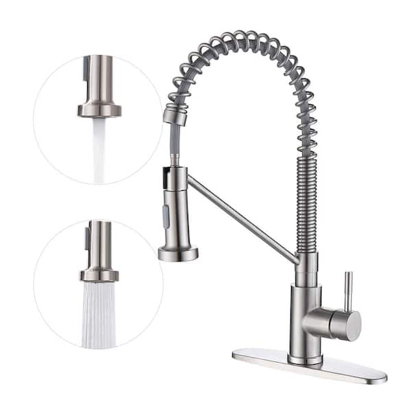 FORCLOVER Single-Handle Gooseneck Pull Down Sprayer Kitchen Faucet with Deckplate Included in Brushed Nickel