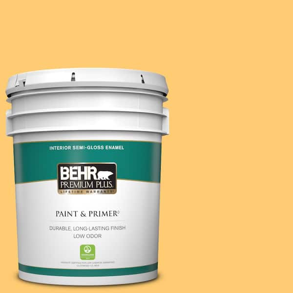 BEHR PREMIUM PLUS 5 gal. #310B-5 Spiced Butternut Semi-Gloss Enamel Low Odor Interior Paint & Primer