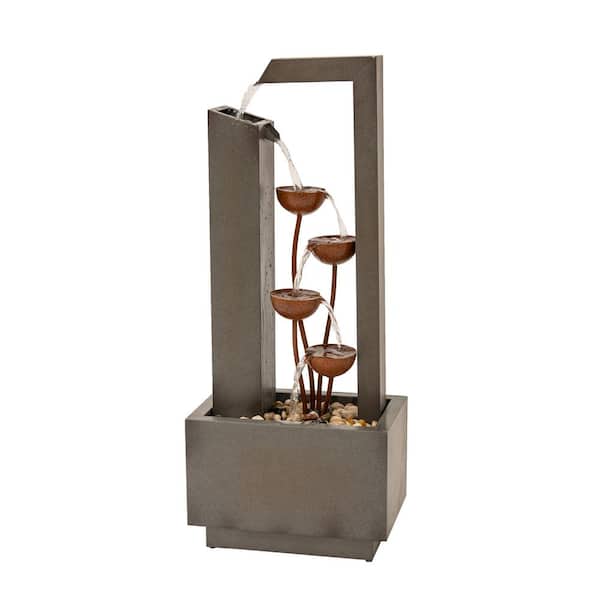 XBRAND Metal Sculptural Multi-Tiered Flower Water Fountain, Gray and Bronze, 38 in. Tall