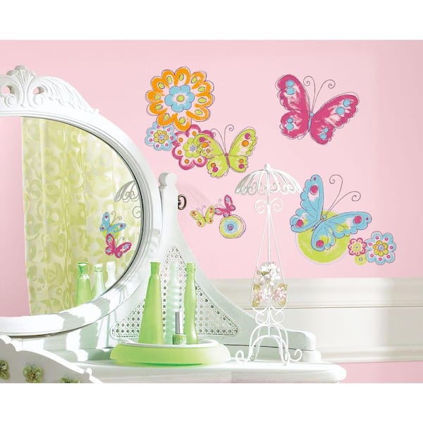 RoomMates 5 in. x 11.5 in. Brushwork Butterfly Peel and Stick Wall Decals