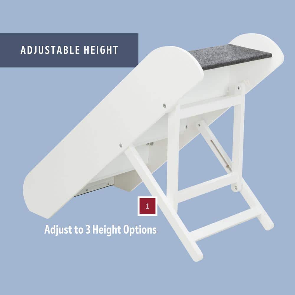 White Adjustable 4-Step Pet Stairs with Carpet Treads