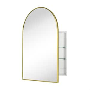 20 in. W x 30 in. H Arched Metal Framed Recessed and Surface Medicine Cabinet with Mirror in brushed Gold