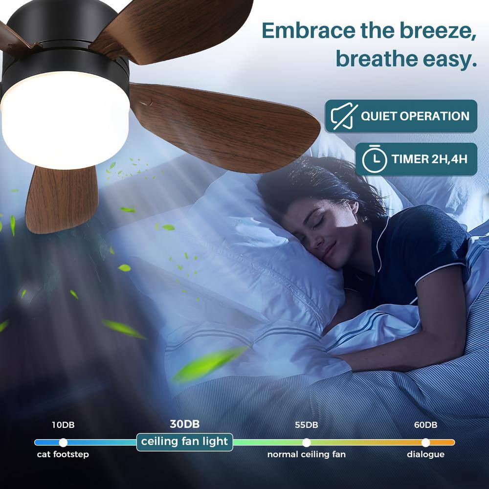 16" Black and Brown ABS Ceiling Fan with LED Light and Remote