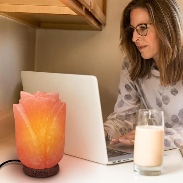 8 " Himalayan Pink Salt Lamp - Flower Shape : Bulbs and Dimmer Cord Included : UL & CE Certified - Bohemian Rustic Decor