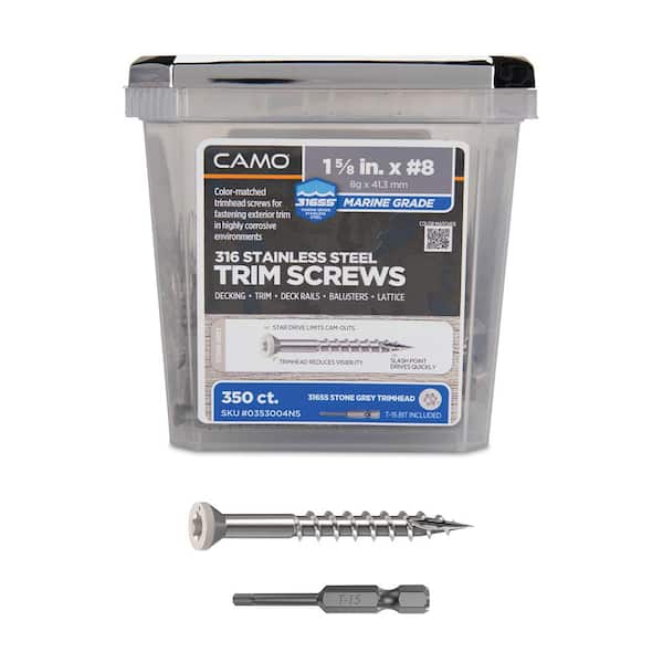1-5/8 in. #8 316 Stainless Steel Stone Gray Premium Star Drive Trim Screws (350-Count)
