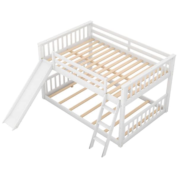 ANBAZAR White Full Over Full Bunk Bed with Convertible Slide and Ladder, Full-Size Bunk Bed, No Box Spring Needed