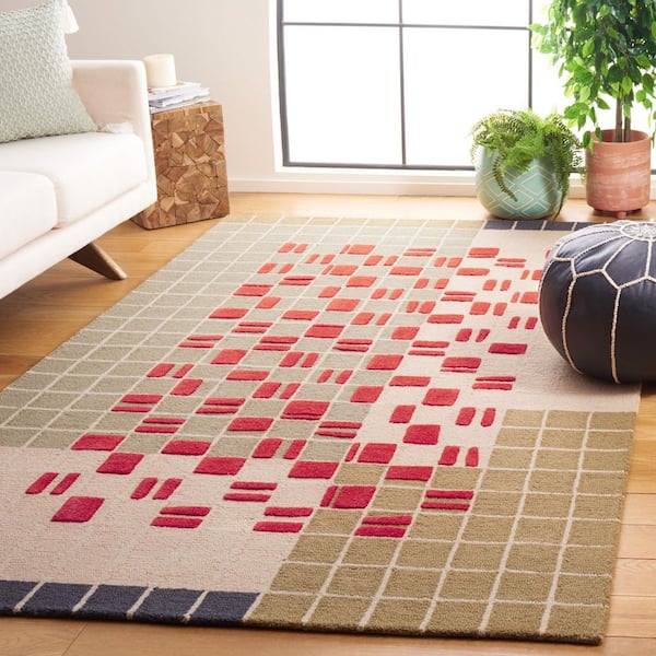 Genre 3 ft. x 5 ft. Gray/Red Abstract Geometric Area Rug