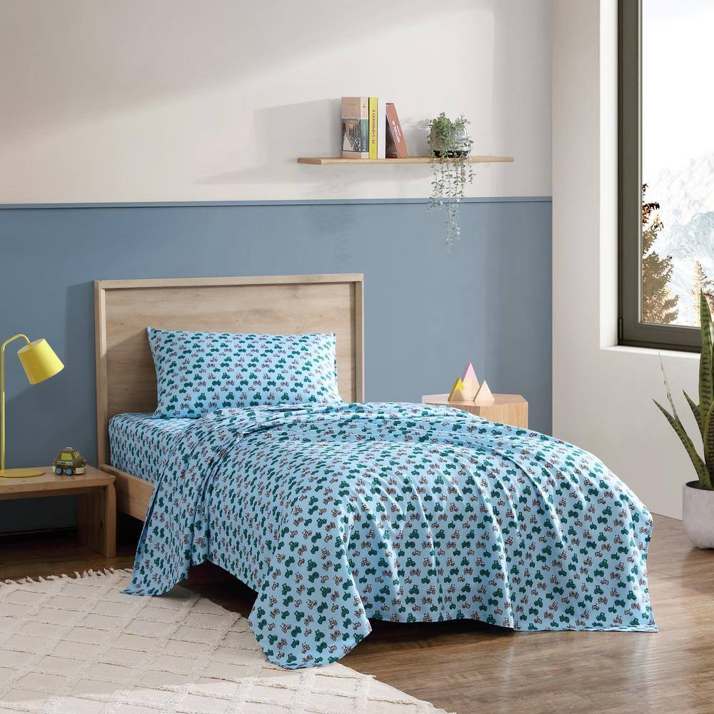Blue Twin XL Cotton Polyester Microfiber Boys' Stripe Sheet Set