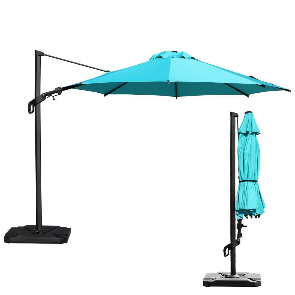 10 ft. Steel Push-Up Cantilever Patio Umbrella in Light Blue