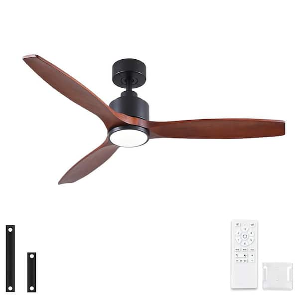 Farmhouse 52 in. Indoor Matte Black Downrod Mount Ceiling Fan with 3 Solid Wood Blades, Dimmable LED Light and Remote
