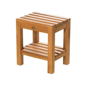 Coach 15.75 in. W x 12.25 in. D x 17.75 in. H Flat Shower Seat with Shelf in Natural Teak