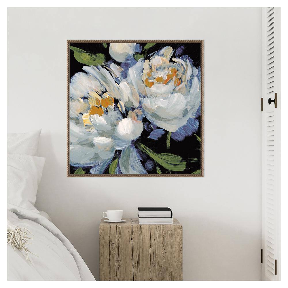 Beaded Bronze Framed Impressionist Peony Canvas Wall Art
