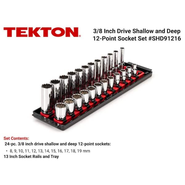 3/8 in. Drive 12-Point Socket Set with Rails (8 mm-19 mm) (24-Piece)