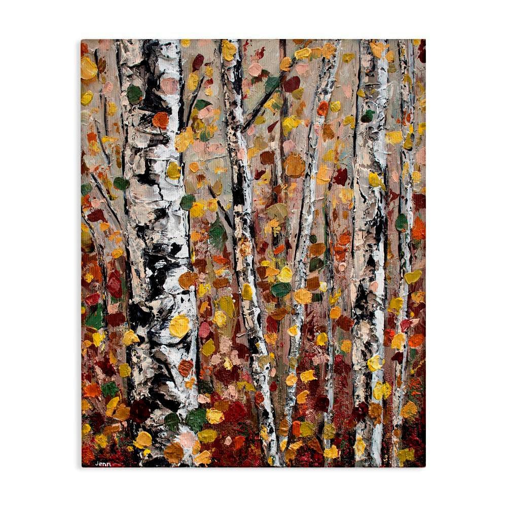Autumn Birch Trees Abstract Landscape Canvas Wall Art, 16 x 20