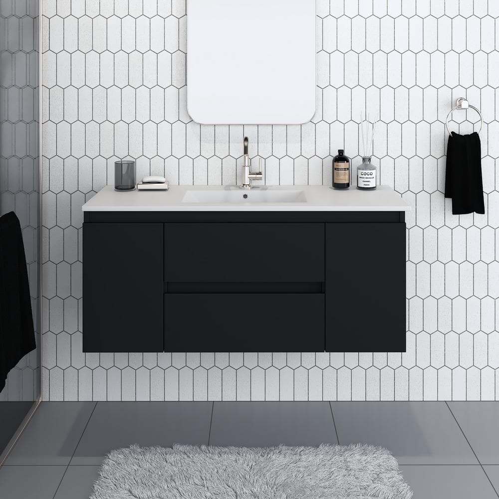 Salt 48 in. W x 18 in. D Bath Vanity in Black with Ceramic Vanity Top in White with White Basin price history on PriceWatchPro
