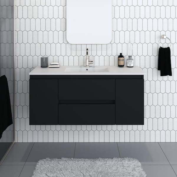 Salt 48 in. W x 18 in. D Bath Vanity in Black with Ceramic Vanity Top in White with White Basin