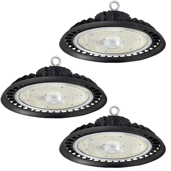 12 in. 800-Watt Equivalent Integrated LED UFO Black High Bay Light 5000K Super Bright, Dimmable 0-10-Volt (3-Pieces)