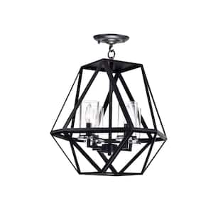 Silius 18 in. 4-Light Brownish Black Semi-Flush Mount with Clear Glass Shades and No Bulbs Included