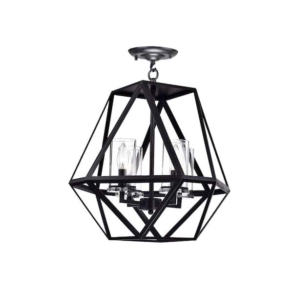 GREENVILLE SIGNATURE Silius 18 in. 4-Light Brownish Black Semi-Flush Mount with Clear Glass Shades and No Bulbs Included