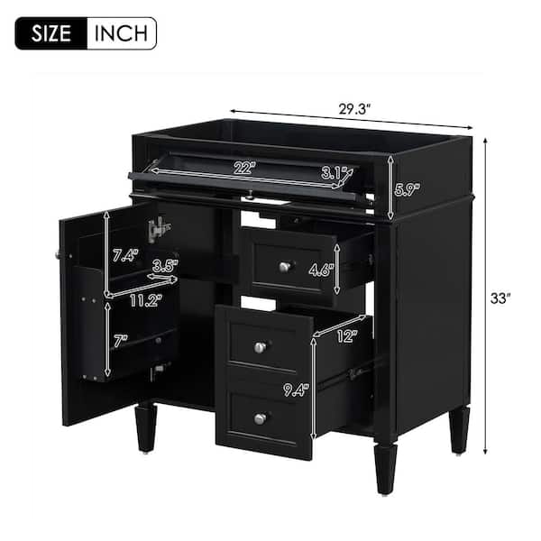 29.30 in. W x 17.87 in. D x 33.00 in. H Bath Vanity Cabinet without Top in Black Unassembled