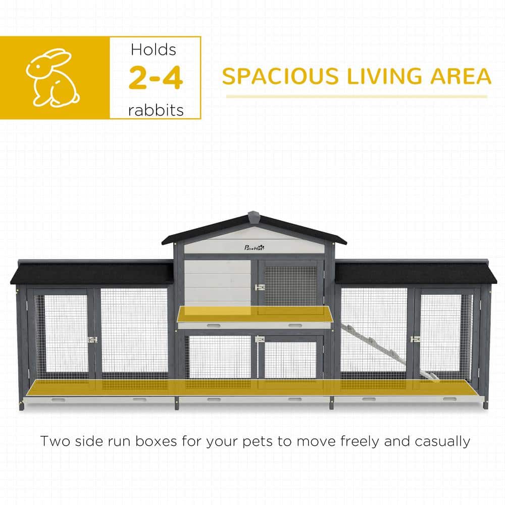 Gray Wooden Guinea Pig Hutch with Double Run and Ramp
