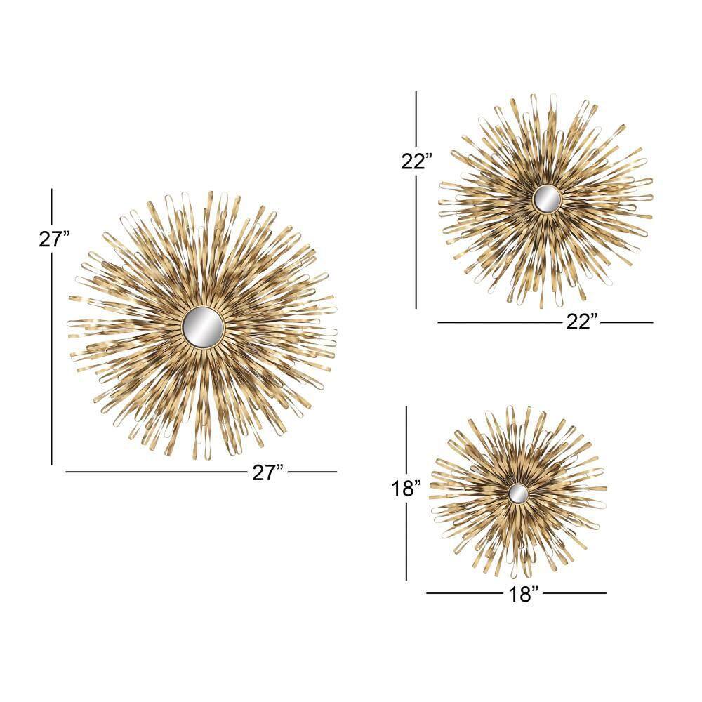 Gold Sunburst Round Metal Wall Mirror Set