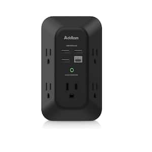 5-Outlet Wall Charger Surge Protector with 4 USB Ports, 3-Sided 1800J Power Strip Adapter in Black