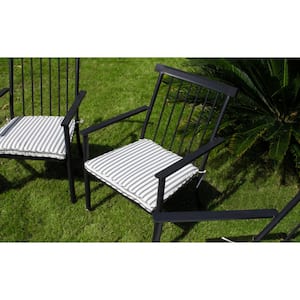 Matte Black Metal Outdoor Dining Chair with White and Blue Cushions (4-Pack)