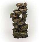 39 in. Tall Indoor/Outdoor Multi-Tier Waterfall Rock Fountain with LED Lights