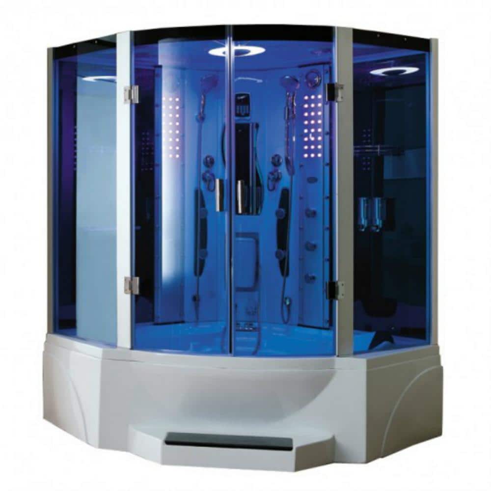Mesa Blue Glass Steam Shower with Jetted Massage Tub