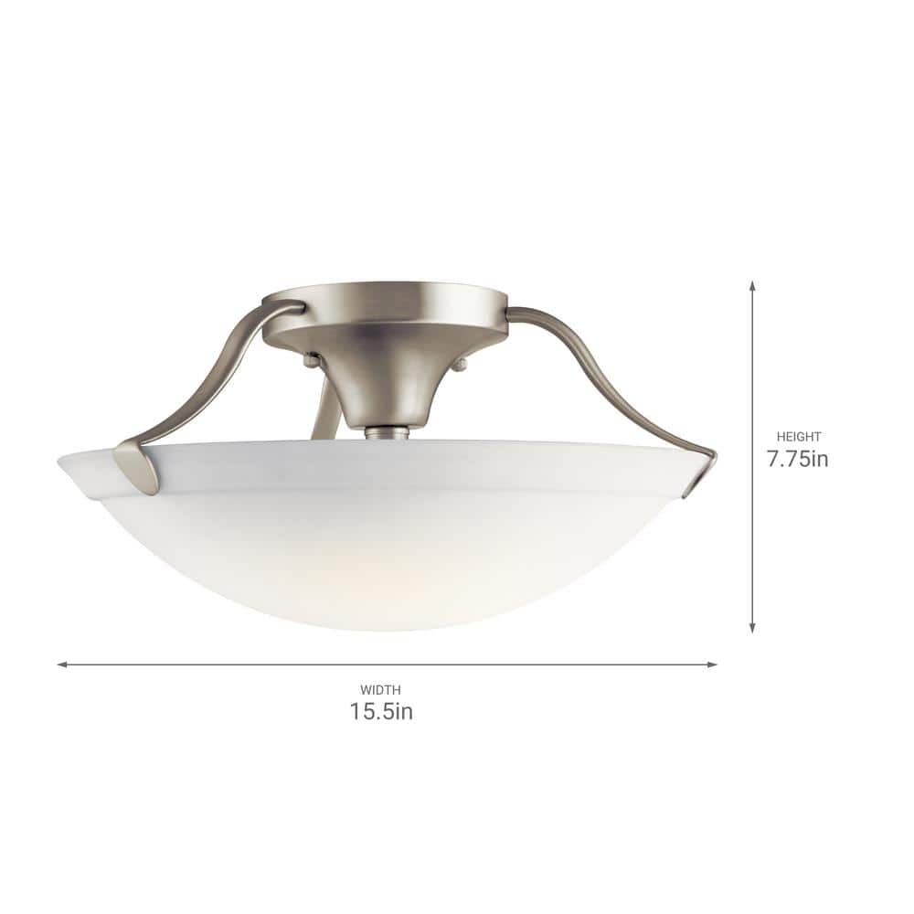 15.5" Brushed Nickel Semi-Flush Mount Light with White Glass Shade
