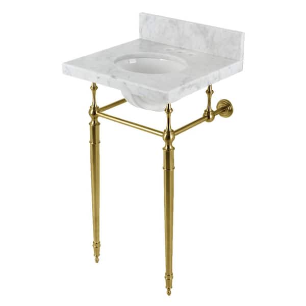 Kingston Brass Fauceture 19 in. Marble Console Sink Set with Brass Legs in Marble White/Brushed Brass