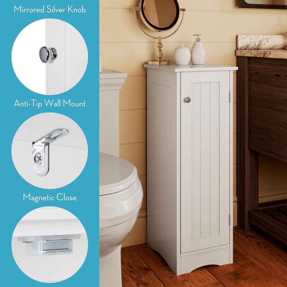 White Slim Bathroom Storage Cabinet with Adjustable Shelves