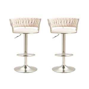 38 in. Swivel Adjustable Height Metal Frame Cushioned Bar Stool with Ivory Velvet Seat (Set of 2)