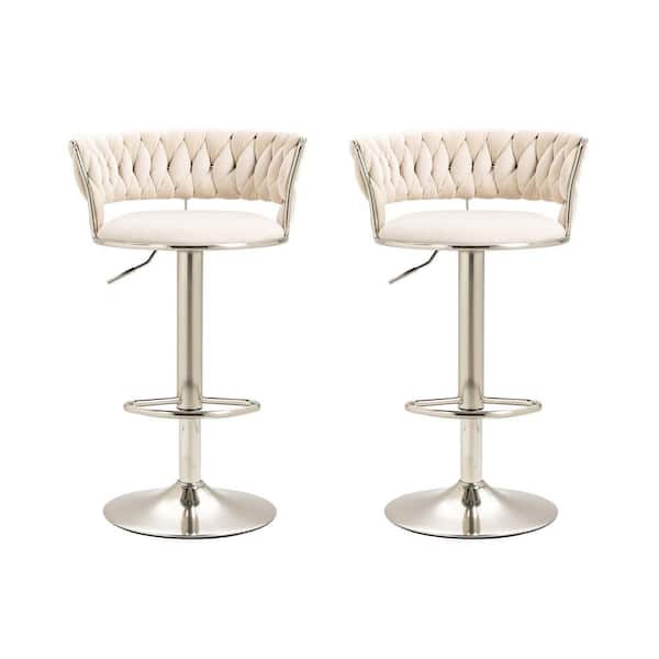 HOMEFUN 38 in. Swivel Adjustable Height Metal Frame Cushioned Bar Stool with Ivory Velvet Seat (Set of 2)