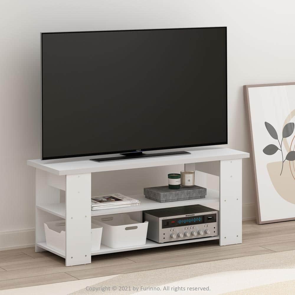 White Composite Wood TV Stand with Open Shelves for 55-Inch TVs