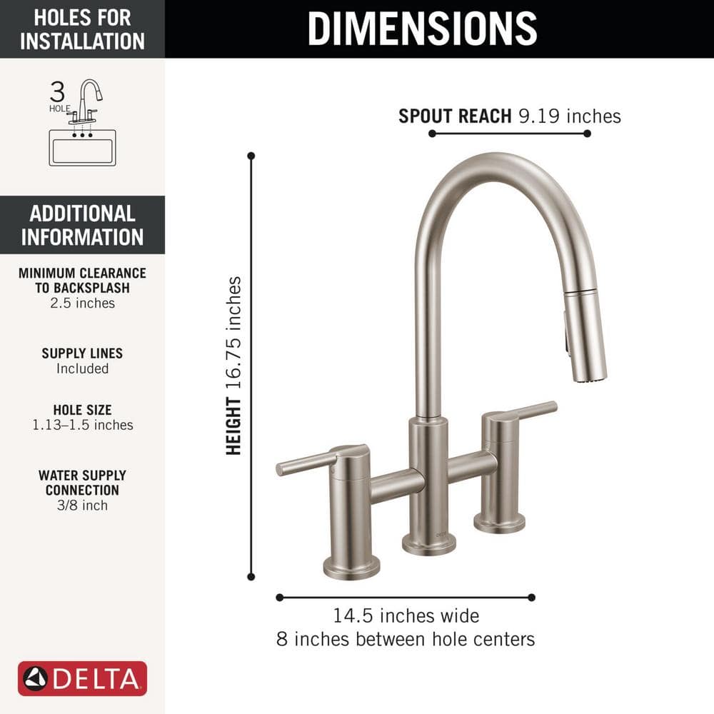 Stainless Steel Dual Handle Pull-Down Kitchen Faucet