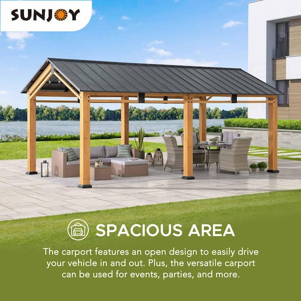 Sunjoy 11 ft. x 20 ft. Hanover Cedar Wood Frame Carport Gazebo