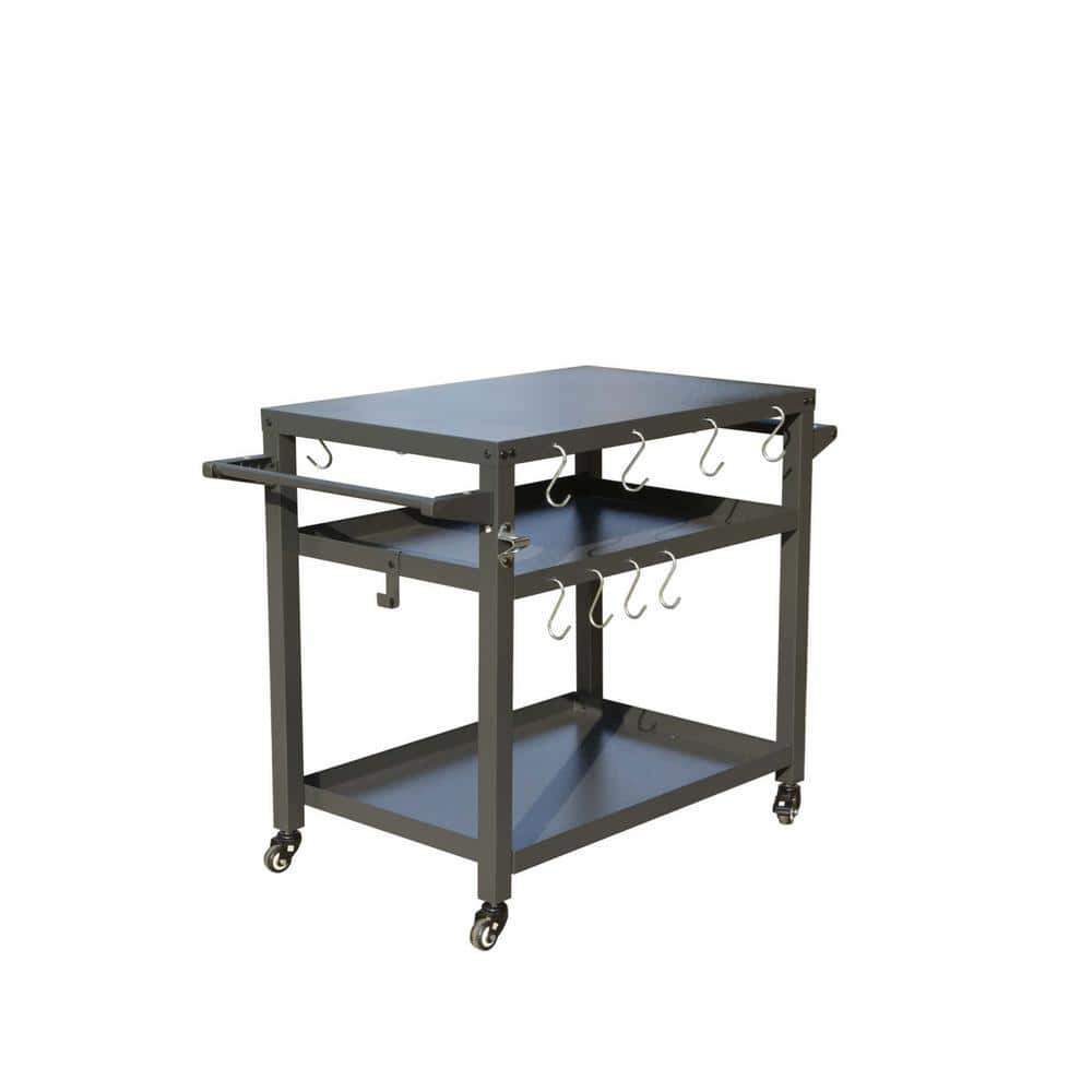 3-Shelf Outdoor Grill Table, Grill Cart with Wheels, with Powder-coated Met