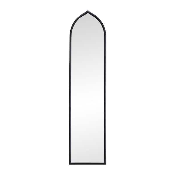 PARISLOFT 12.25 in. H x 50 in. W Modern Arched Black Metal Framed Decorative Mirror