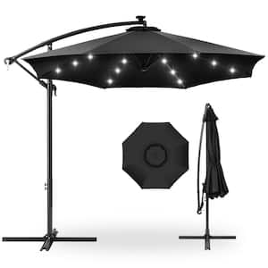10 ft. Cantilever Solar LED Offset Patio Umbrella with Adjustable Tilt in Black
