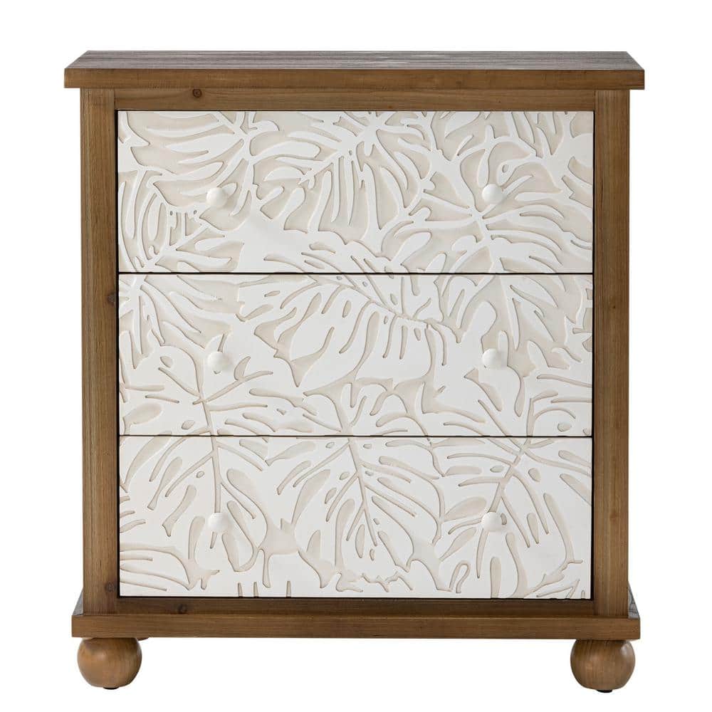 Rustic Farmhouse White and Brown Fir Wood 3-Drawer Dresser